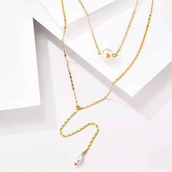 ⚜️[𝟯/$𝟭𝟴]⚜️2 Layered Gold Pearl Drop Choker NEW - Picture 2 of 7